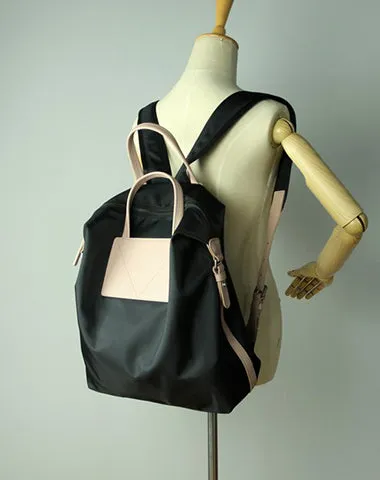 Womens Light Gray&Yellow Nylon Backpack Bag Best Satchel Backpack Nylon Leather School Rucksack for Ladies