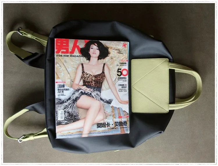 Womens Light Gray&Yellow Nylon Backpack Bag Best Satchel Backpack Nylon Leather School Rucksack for Ladies
