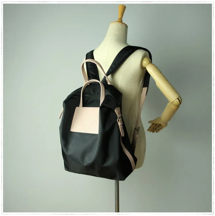 Womens Light Gray&Yellow Nylon Backpack Bag Best Satchel Backpack Nylon Leather School Rucksack for Ladies