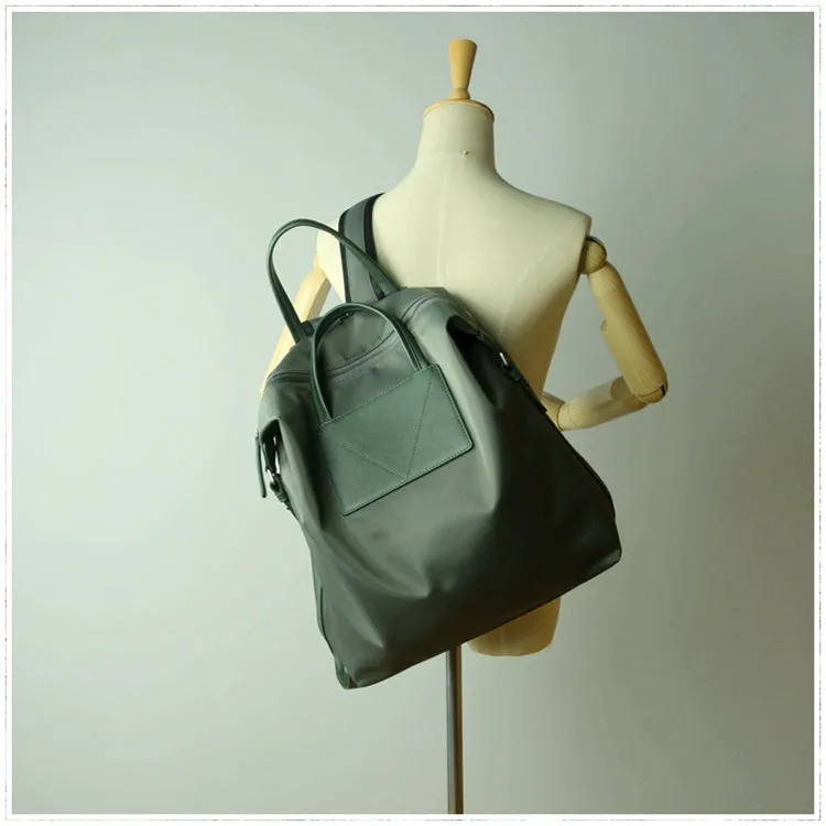 Womens Light Gray&Yellow Nylon Backpack Bag Best Satchel Backpack Nylon Leather School Rucksack for Ladies