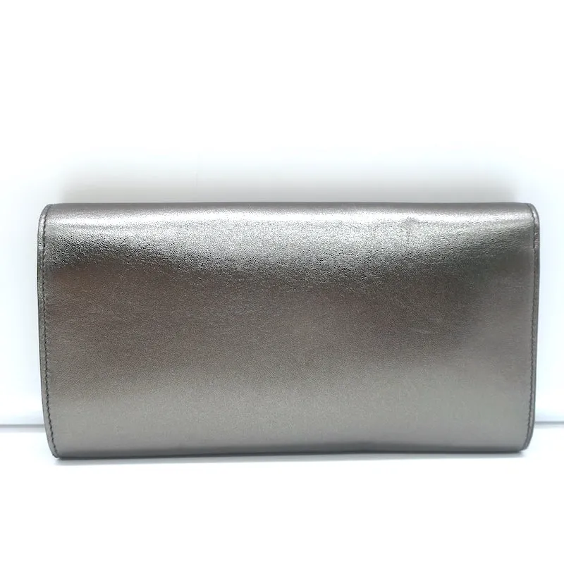 Yves Saint Laurent Small Envelope Clutch Gunmetal Metallic Leather